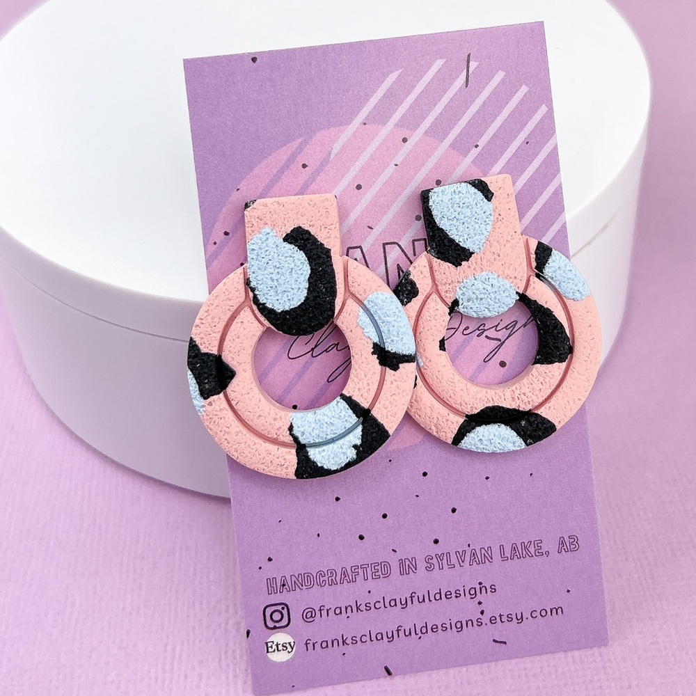 Leopard Print Pattern Polymer Clay Statement Stud Earrings Handmade Funky
